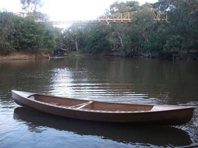 Jack Launches his Eureka Canoe. Built in Adelaide, finished in 